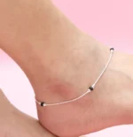 Everyday Wear Black Bud Silver Anklet