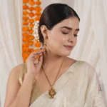 Long antique gold ma lakshmi pendant set