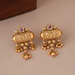 Long elegant stone antique gold pendant set - Image 3