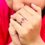 Silver Heart-Shaped Ring with Pink Heart Stone Center. - Image 3