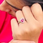 Silver Heart-Shaped Ring with Pink Heart Stone Center. - Image 2