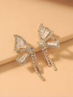 Gold-Toned & White Sparkling Crystal Butterfly Shape Drop Earrings