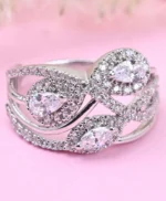 Zircon Rhodium Plated Cocktail Finger Ring with Adjustable Band Gift for Women - Image 2