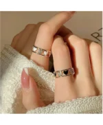 Adjustable Enamel Heart Shaped Shimmer Couple Ring Set of 2 - Image 3