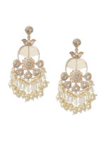 Gold-Plated Contemporary Pearl Drop Earrings - Image 3
