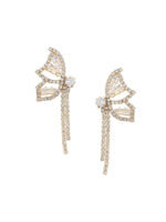 Gold-Toned & White Sparkling Crystal Butterfly Shape Drop Earrings - Image 4