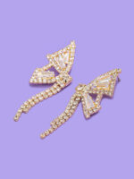 Gold-Toned & White Sparkling Crystal Butterfly Shape Drop Earrings - Image 2